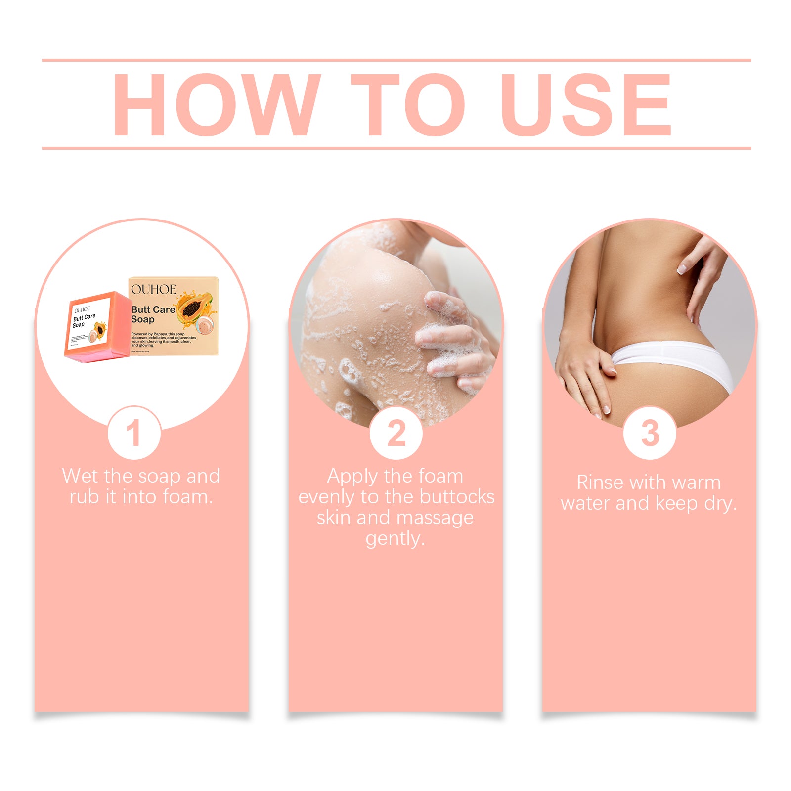 Papaya Butt Care Soap, Firm Buttocks Moisturizing Extract Hand Soap Gentle Care Body Skin