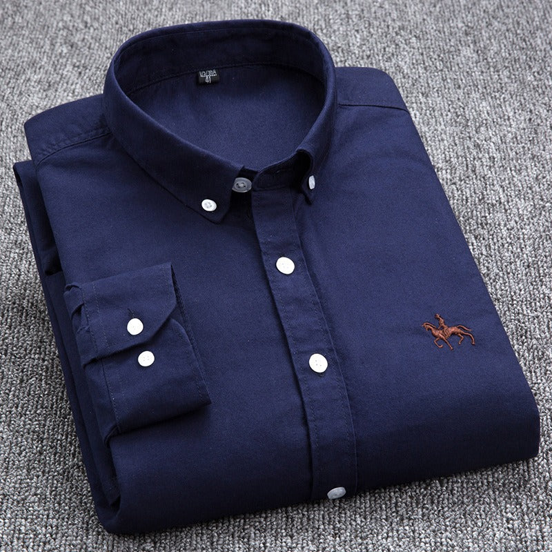 Pure cotton men's long-sleeved Oxford shirt for young and middle-aged men embroidered large size