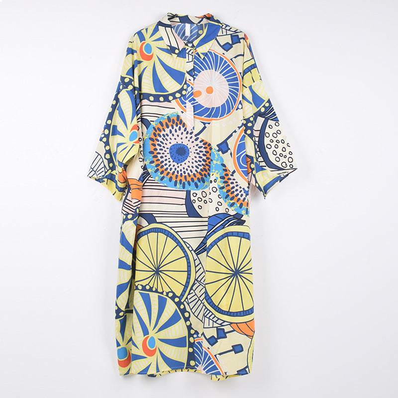 Summer New Fashion Dress Casual Printed Shirt Slit Women's Clothing