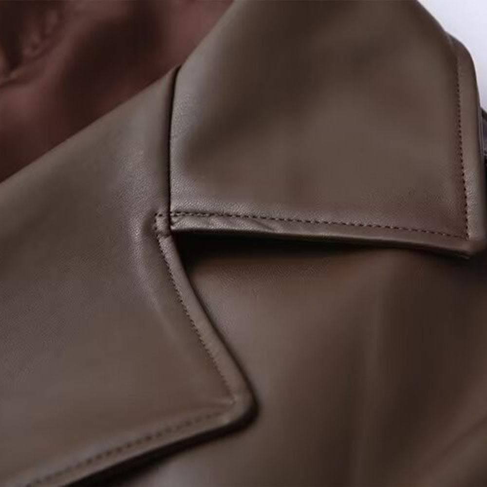 French fashion design casual extended leather jacket