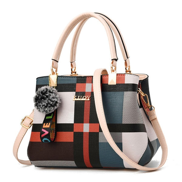 Valenkuci New Casual Plaid Shoulder Bag Fashion Stitching Wild Messenger Brand Female Totes Crossbody Bags Women Leather Handbag