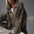 Street casual leopard print denim jacket for women, spring style, loose pocket, button fashion, retro denim jacket, mid length