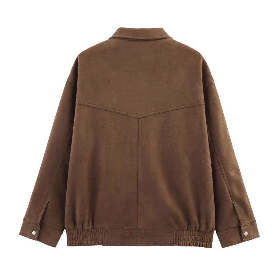 Casual Fashion Velvet Texture Loose Fit Fashionable Versatile Jacket Outerwear