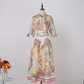 Nautical Map Pattern Short Sleeve Shirt Long A-line Skirt