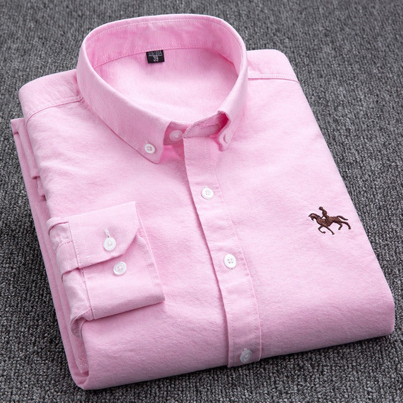 Pure cotton men's long-sleeved Oxford shirt for young and middle-aged men embroidered large size