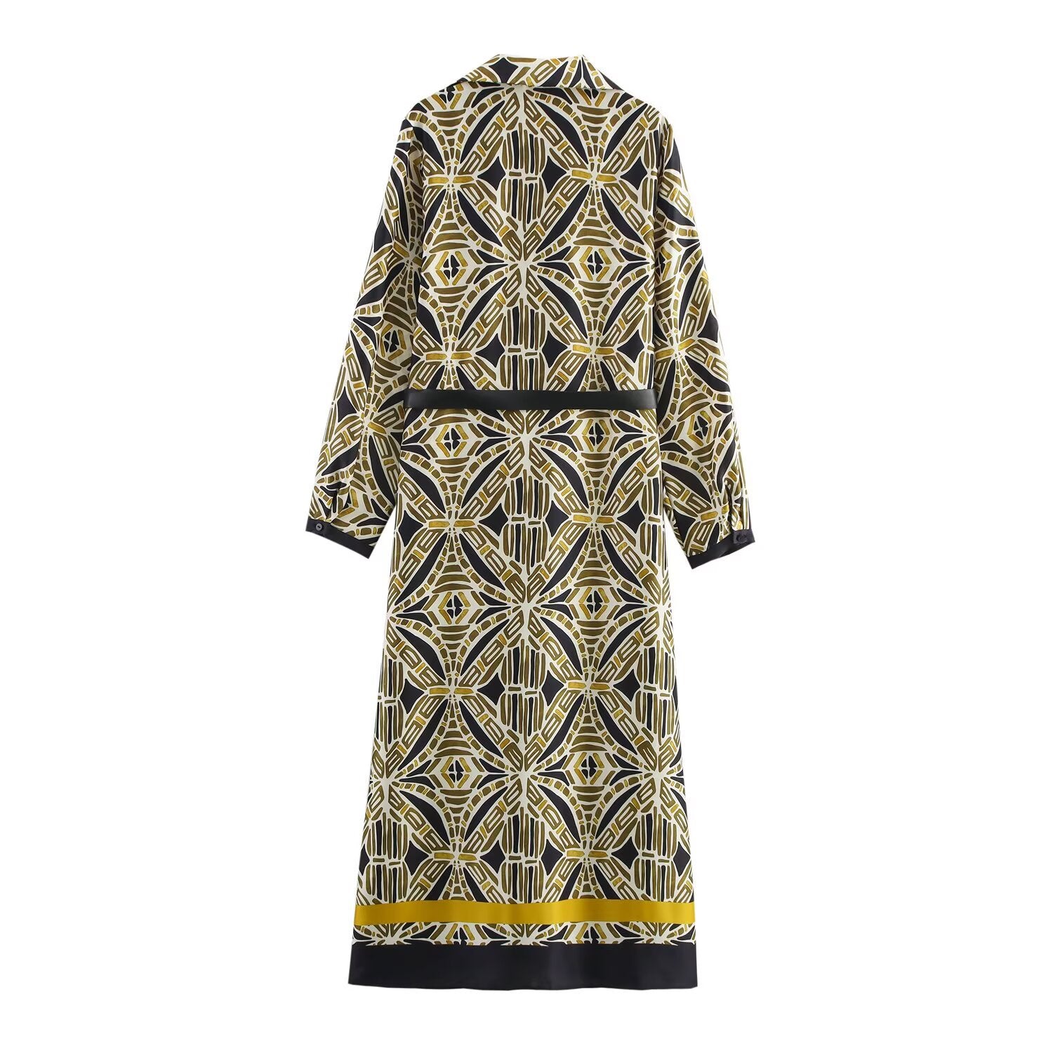 New Fashion Belt Printed Midi Dress