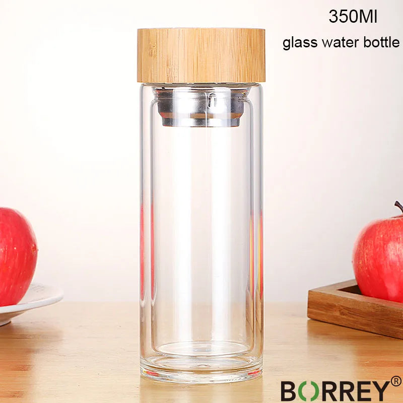 450Ml Glass Water Bottle Anti-scald Double Wall Tea Bottle With Infuser Filter Strainer Office Clear Drinking Bottle