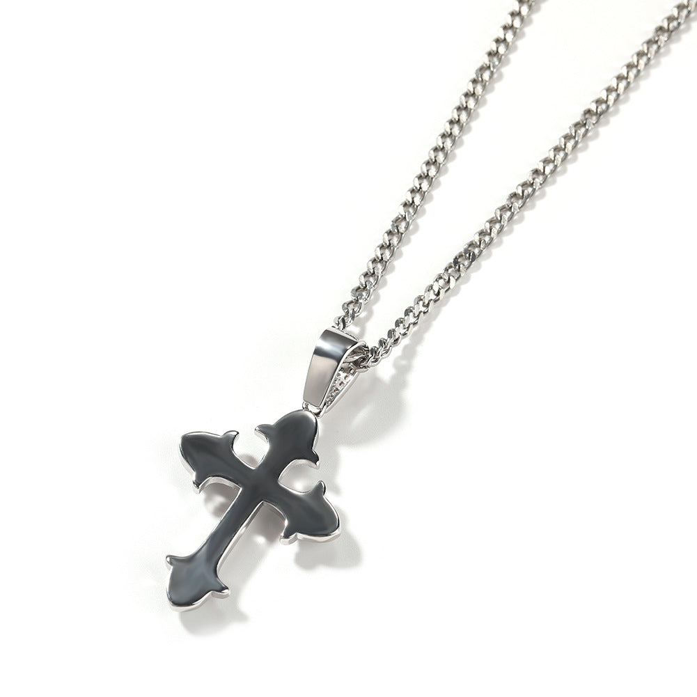 Zircon cross-shaped necklace, men's European and American sweater chain, hip-hop fashion, tagram style pendant necklace wholesale