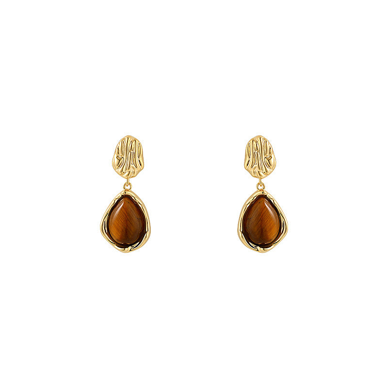 925 Silver Needle Maillard Brown Amber stud earrings for women with a high-end look, designed pearl earrings